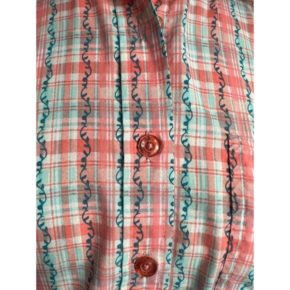 Adrian Delafield blouse medium plaid flowers short sleeve pocket collar - Picture 10 of 11